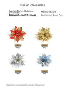 Detail of 13cm sparkling glitter poinsettia flowers for Christmas tree decoration