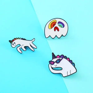 Cartoon Unicorn Ghost Enamel Brooch Pin Set White Rainbow Alloy Badge For Backpack Hat Clothes Clothing Decor Accessories