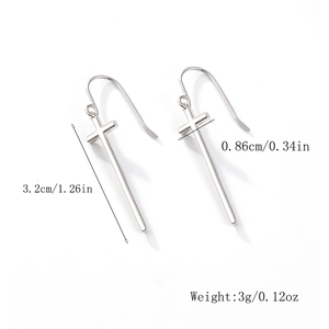 Macro view of 925 silver cross earrings with 3.2cm length and 0.86cm width details