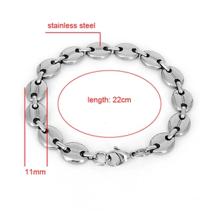 Bracciale chicco di caffè in acciaio inossidabile da 11mm con dettagli di 22cm