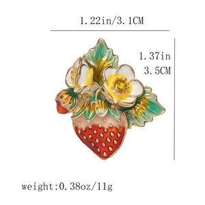 Detailed strawberry and flower brooch dimensions of 1.22in width and 1.37in height