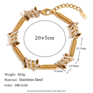 Men's hip-hop 18K gold plated stainless steel knot bracelet with micro-pave crystals