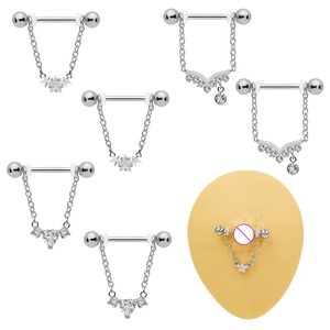 Brustwarzenringe Zinklegierung Für Damen Herren Strass Stern Herz Anhänger Kette Body Piercing Schmuck Silber Ton Barbell