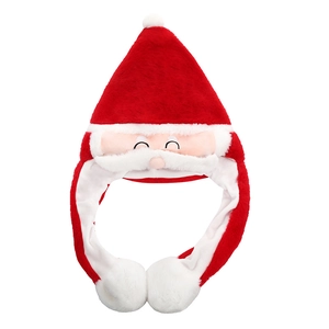 Christmas Santa Claus long plush hat with moving ears and fluffy white pompom details