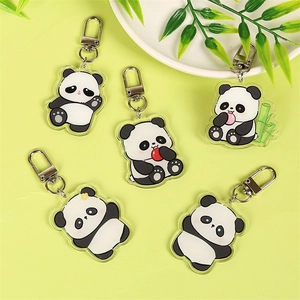 Cute Panda Keychain Cartoon Acrylic Bamboo Pendant For Backpack Handbag Accessory Gift For Kids Students