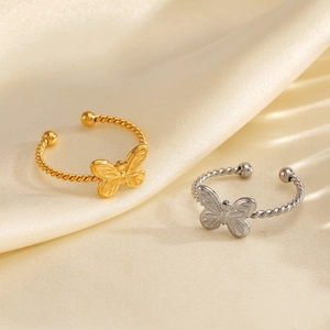 Chic butterfly open rings in 18K gold and silver plating with twisted band design