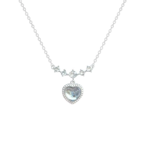 Elegant silver heart necklace with iridescent gemstone and cubic zirconia accents