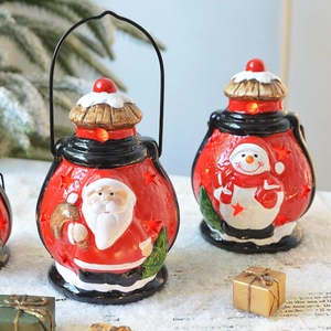 Lanternes de Noël en céramique LED avec Père Noël et bonhomme de neige festifs
