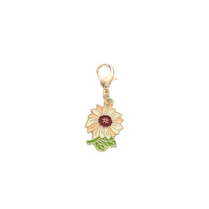 Sunflower zinc alloy keychain with cream petals and golden lobster clasp for bags