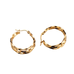 Fashionable irregular triple-layer twisted golden hoop earrings for women with stud closure