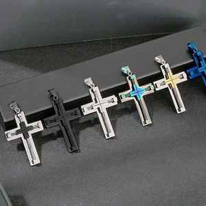 Vintage Cross Pendant Necklace Stainless Steel Hip Hop Industrial Style Wire Rope Inlay Jewelry For Men Women