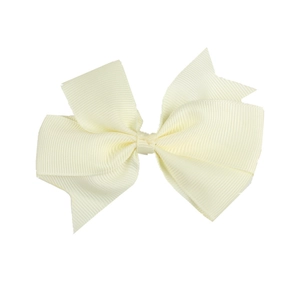 Close-up of cream white grosgrain ribbon hair bow with elegant ribbed texture details