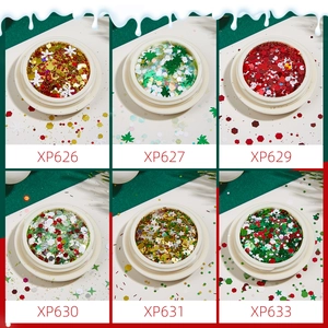 6-pack Christmas nail glitter sequins set with stars and snowflakes in 6 jars