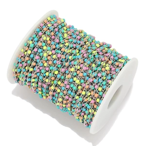 Colorful enamel bead stainless steel chain spool for DIY jewelry making and necklaces