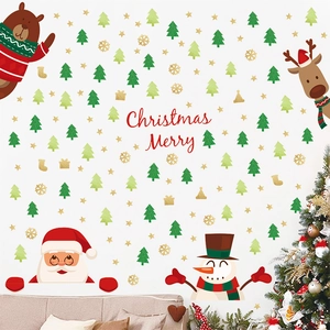Weihnachtsfensteraufkleber PVC Statisch Haftend Weihnachtsmann Rentier Schneemann Cartoon Aufkleber Festliche Deko