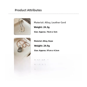 Detailed size and weight specs for shell pendant necklaces with alloy and leather cords