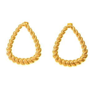 Pair of chic gold-plated titanium steel twist earrings in textured teardrop shape
