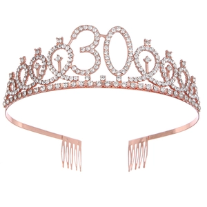 30th Birthday Tiara For Women Rhinestone Alloy Number 30 Birthday Crown For Party Banquet Cake Decoration Hair Accessory