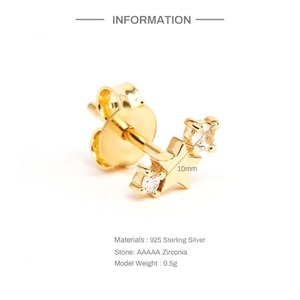 Detailed view of S925 sterling silver star stud earring with AAAAA cubic zirconia