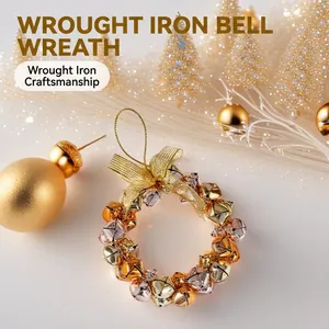 Christmas Bell Wreath Hanging Ornaments Metal Iron Bells With Ribbon Bow For Holiday Festive Party Home Door Wall Decor