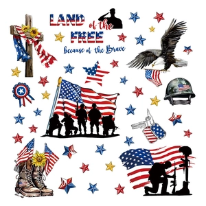 Patriotic 4th of July PVC window stickers with American flag stars and eagle designs