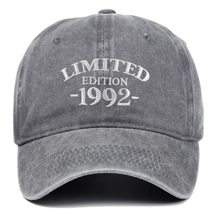 Adjustable washed cotton baseball cap in smoky grey with white 1992 embroidery