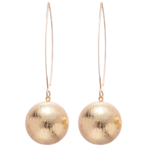 Minimalist golden drop earrings with textured round pendants and long metal hooks