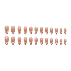 Gradient nude almond press-on nails with white irregular bubble mesh pattern 24pcs set