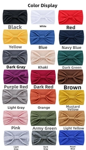Collage of wide twisted knot headbands in 21 vibrant solid colors and marl textures
