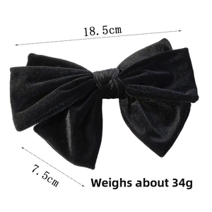 Detailed size specifications for the large black velvet bow hair clip with spring clip
