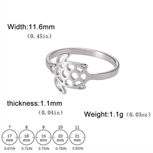 Silver hollow turtle ring in stainless steel with detailed size and weight specifications