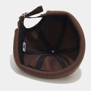 Brown knitted Miki hat for men and women with adjustable back strap and metal buckle