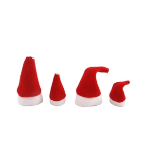 Set of 4 mini red and white Christmas hats for wine bottles and cutlery decoration
