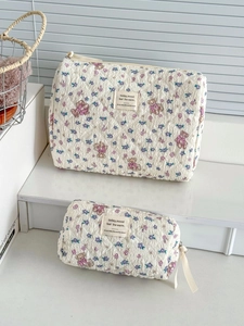 Quilted cotton cosmetic bags in two sizes with floral and teddy bear patterns