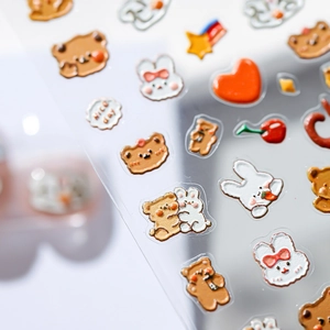 3D cartoon bear and rabbit embossed nail art stickers with hearts and stars patterns