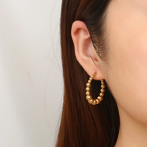 Boucles d'oreilles créoles perlées en acier doré pour femmes, style bijoux minimalistes