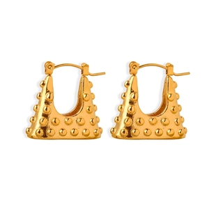 Stainless Steel Geometric Bag Shape Hoop Earrings Vintage Rivet Beaded Punk Style Gold Silver Plated Jewelry For Women