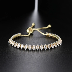 Marquise Cut Cubic Zirconia Adjustable Tennis Bracelet Copper Plated Elegant Jewelry For Women Sparkly Accessory