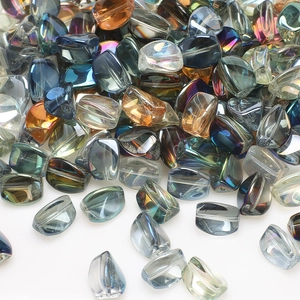 Polished 10x12mm iridescent glass twist beads for DIY jewelry and crystal decor