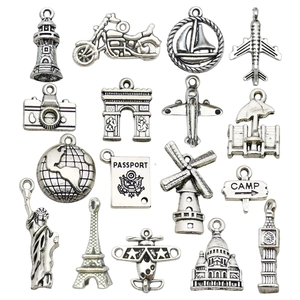 Travel Theme Charms Zinc Alloy Antique Silver Style Landmark Airplane Camera Shapes DIY Jewelry Making Keychain Pendant
