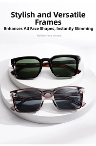 Detail shot of U-3631 square sunglasses showing temple hinge and model specifications
