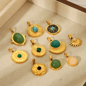 Vintage style gold titanium steel pendants set with colorful natural stones