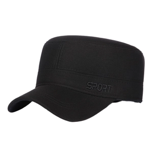 Men's winter cadet hat in black with SPORT embroidery and warm ear flaps for cold weather