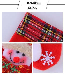 Vue macro de la chaussette de Noël détaillant le bonhomme de neige et le tissu