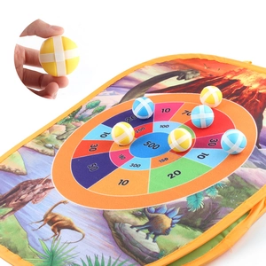 Dinosaur themed folding dart board toy set with colorful sticky balls for kids