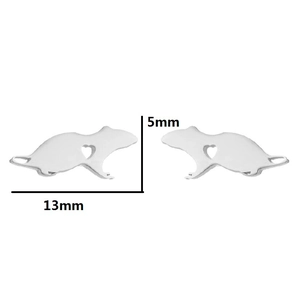 Detail view of small silver hollow heart hamster stud earrings showing 13mm x 5mm size