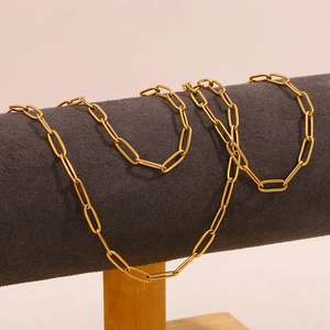 Chic 18K gold plated stainless steel paperclip chain necklace on a velvet display