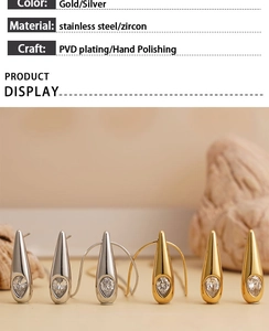 Details von Wassertropfen-Ohrringen in Gold und Silber mit Zirkon und PVD-Beschichtung