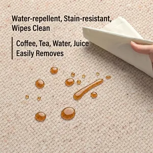 Waterproof beige minimalist living room rug featuring liquid-repellent technology