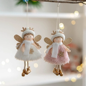 Christmas angel hanging ornaments in pink and white with golden wings for holiday decor